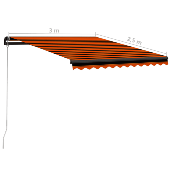 Käsitsi sissetõmmatav terrassivarikatus, 300 x 250 cm, oranž-pruun kangas, hall alumiiniumraam – 7