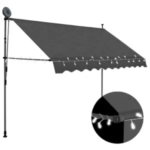 Käsitsi sissetõmmatav terrassi- ja rõduvarikatus LED-valgustusega, 250 cm, antratsiithall