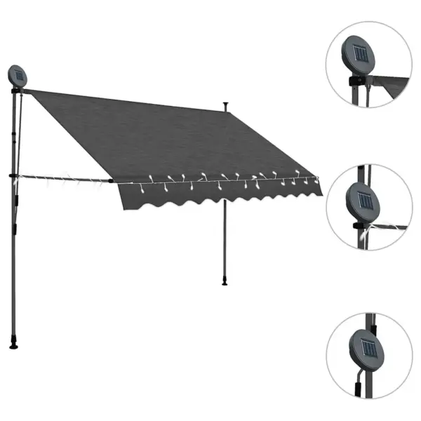 Käsitsi sissetõmmatav terrassi- ja rõduvarikatus LED-valgustusega, 250 cm, antratsiithall – 3