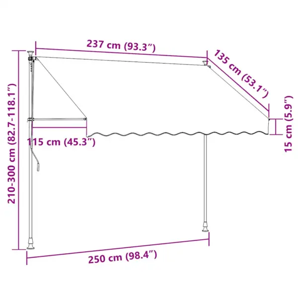 Käsitsi sissetõmmatav terrassi- ja rõduvarikatus LED-valgustusega, 250 cm, antratsiithall – 8