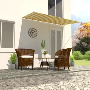 Sissetõmmatav varikatus aknale ja terrassile, 250 x 150 cm, kollane ja valge