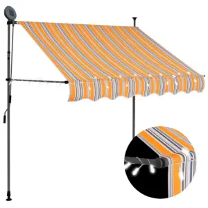 Käsitsi sissetõmmatav varikatus LED-valgustusega, 200 cm, kollane-sinine