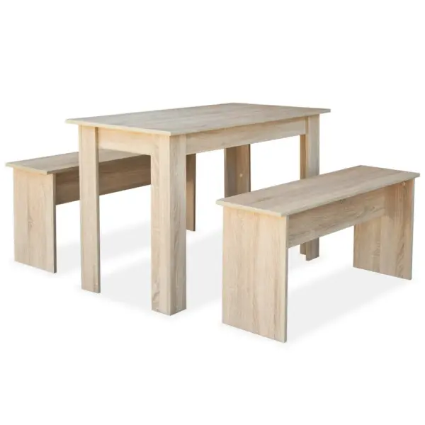 Söögilaud 120 x 59 cm ja 2 pinki, 3-osaline komplekt, tammekarva tehispuit – 2