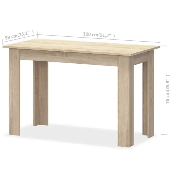 Söögilaud 120 x 59 cm ja 2 pinki, 3-osaline komplekt, tammekarva tehispuit – 6