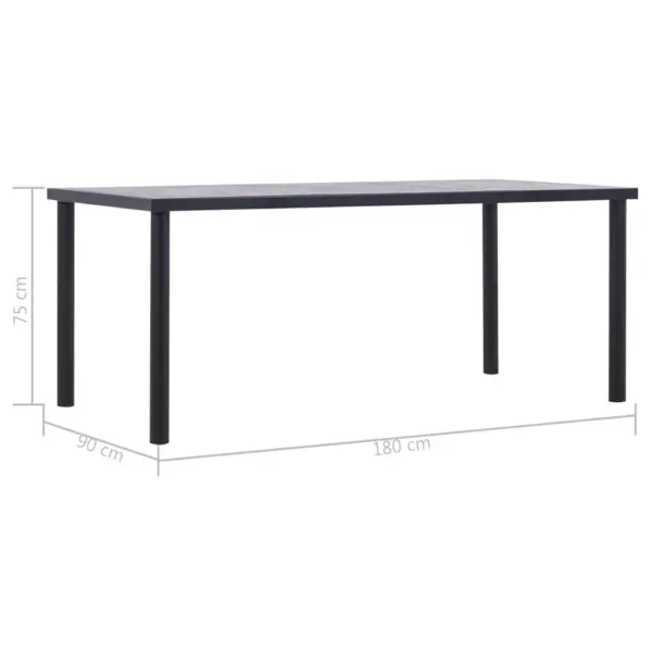 Ristkülikukujuline söögilaud musta metallraamiga, must ja betoonhall MDF, 180 x 90 x 75 cm – 5
