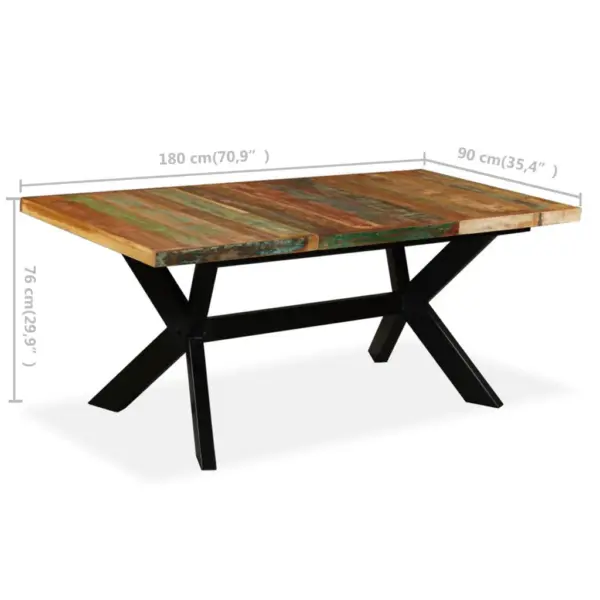 Industriaalstiilis söögilaud taastatud puidust ja terasristiga, 180 x 90 cm – 13