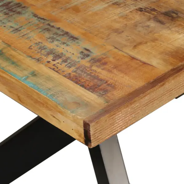 Industriaalstiilis söögilaud taastatud puidust ja terasristiga, 180 x 90 cm – 5