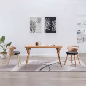 Söögitoolid 2 tk painutatud puidust raamiga, must kunstnahk, 48 x 49 x 68 cm