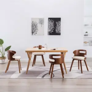 Kreemjasvalged söögitoolid 4 tk, kunstnahk ja painutatud puit, 48 x 49 x 68 cm