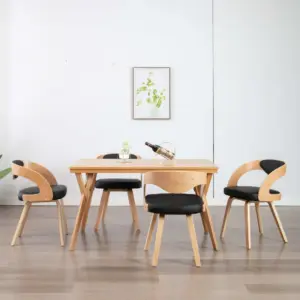 Söögitoolid 4 tk, must kunstnahk ja helepruun painutatud puit, 53 x 54 x 77 cm