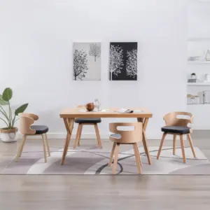 Söögitoolid 4 tk, must kunstnahk ja helepruun painutatud puit, 48 x 49 x 68 cm