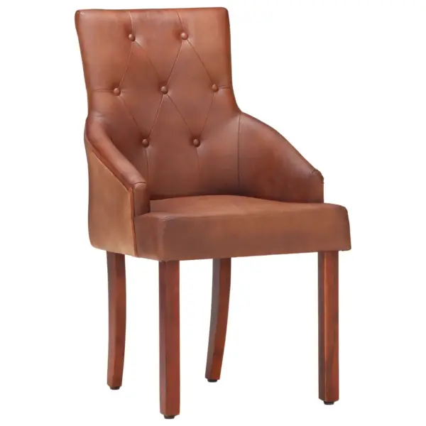 Pruunid ehtsast kitsenahast söögitoolid, 4 tk, akaatsiapuidust jalgadega – 2