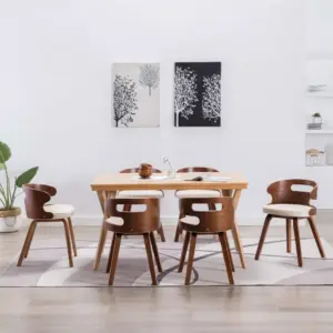Söögitoolid 6 tk, kreemjasvalge kunstnahk, painutatud puitraam