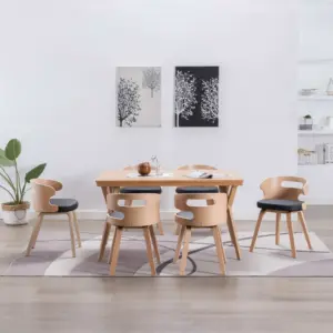 Söögitoolid kunstnahast ja painutatud puidust raamiga, 6 tk, must ja helepruun