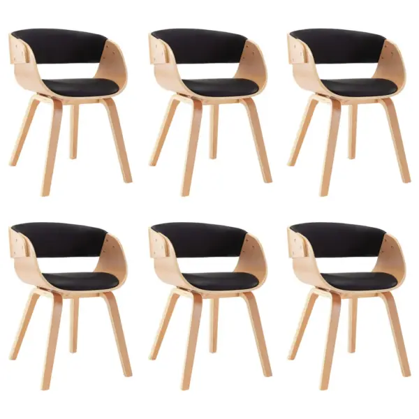 Söögitoolid 6 tk, must kunstnahk ja helepruun painutatud puit, 53 x 52 x 70 cm – 2