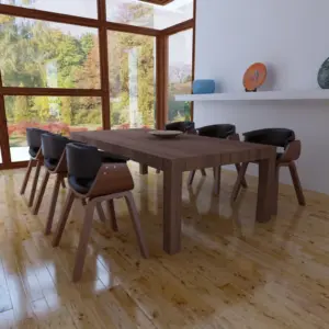 Söögitoolid 6 tk, must kunstnahk ja pruun painutatud puitraam, 59,5 x 51 x 72 cm