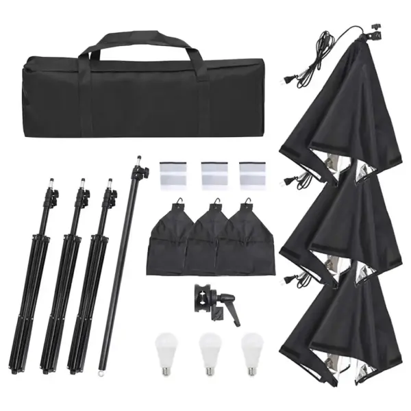 Stuudio valgustuskomplekt 3 softboxi, 3 statiivi ja kandekotiga, LED 23 W, 5600 K – 8