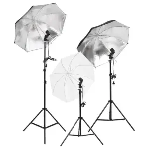 Stuudio valgustuskomplekt statiivide ja vihmavarjudega, 3 LED-pirni, 5500 K
