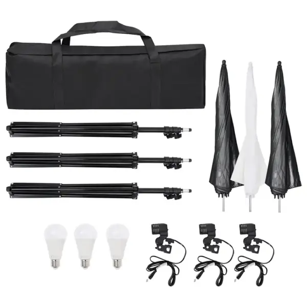 Stuudio valgustuskomplekt statiivide ja vihmavarjudega, 3 LED-pirni, 5500 K – 8