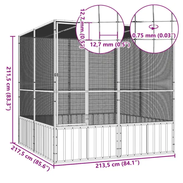 Suur välilinnumaja lindla, hall, tsingitud teras, 213,5 x 217,5 x 211,5 cm – 6