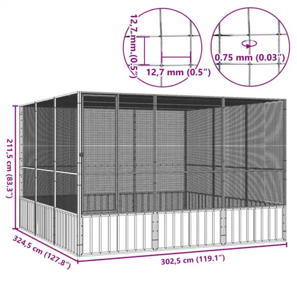 Suur antratsiithall välilinnupuur tsingitud terasest, 302,5 x 324,5 x 211,5 cm – 6
