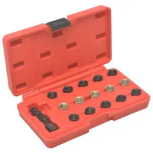 16-osaline süüteküünla keermeparanduskomplekt M14 x 1,25, süsinikteras, punases kohvris