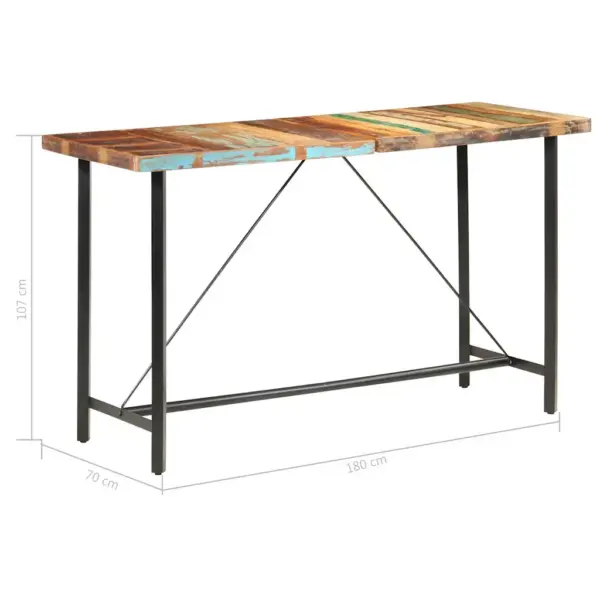 Tööstusliku stiiliga taaskasutatud puidust baarilaud musta terasraamiga, 180 x 70 x 107 cm – 7
