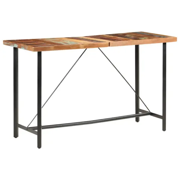 Tööstusliku stiiliga taaskasutatud puidust baarilaud musta terasraamiga, 180 x 70 x 107 cm – 9