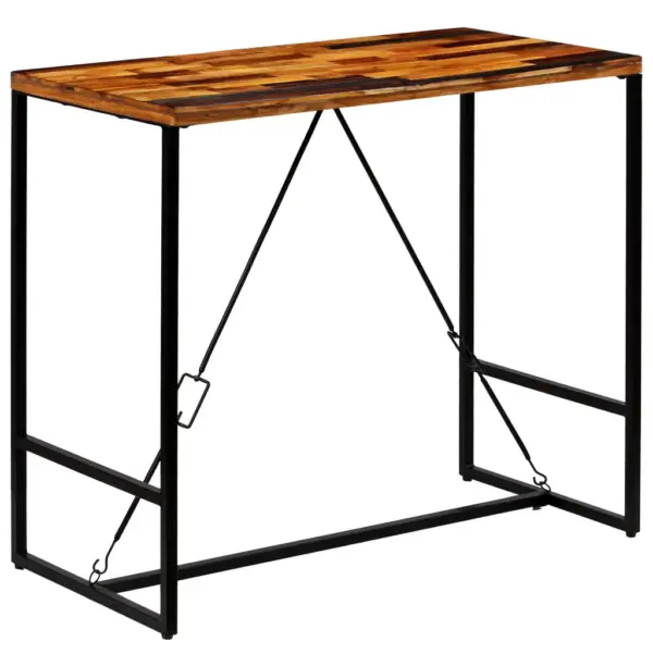 Tööstusliku stiiliga baarilaud taaskasutatud puidust ja terasraamiga, 120 x 60 x 106 cm – 11