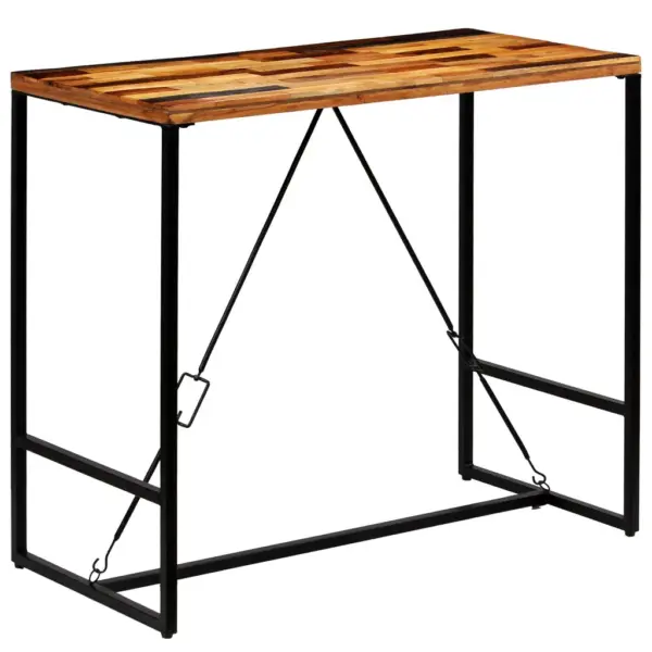 Tööstusliku stiiliga baarilaud taaskasutatud puidust ja terasraamiga, 120 x 60 x 106 cm – 4