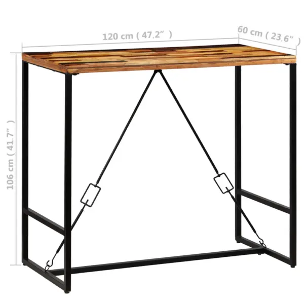 Tööstusliku stiiliga baarilaud taaskasutatud puidust ja terasraamiga, 120 x 60 x 106 cm – 8
