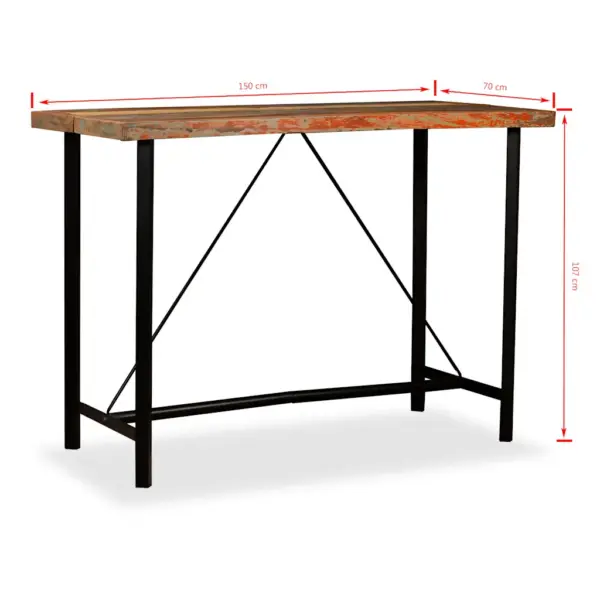 Tööstusliku stiiliga baarilaud taaskasutatud puidust ja terasest, 150 x 70 x 107 cm – 13