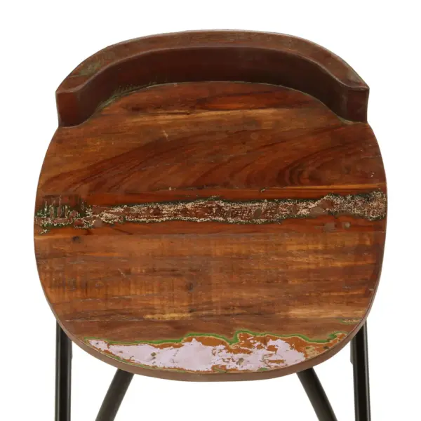 Taaskasutatud puidust ja terasraamiga baaripukid seljatoega, 2 tk, 40 x 40 x 82 cm – 6