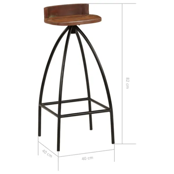 Taaskasutatud puidust ja terasraamiga baaripukid seljatoega, 2 tk, 40 x 40 x 82 cm – 8