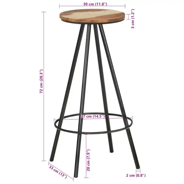 Tööstusliku stiiliga baaripukid, taaskasutatud puit ja teras, 4 tk, 30 x 76 cm – 8