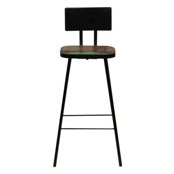 Tööstusliku stiiliga baaritoolid seljatoega, taaskasutatud puit ja terasraam, 4 tk, 45 x 36 x 99 cm – 2