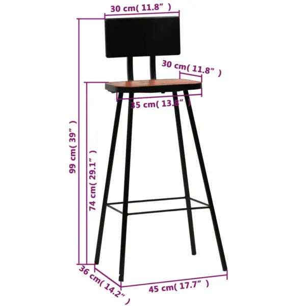 Tööstusliku stiiliga baaritoolid seljatoega, taaskasutatud puit ja terasraam, 4 tk, 45 x 36 x 99 cm – 12
