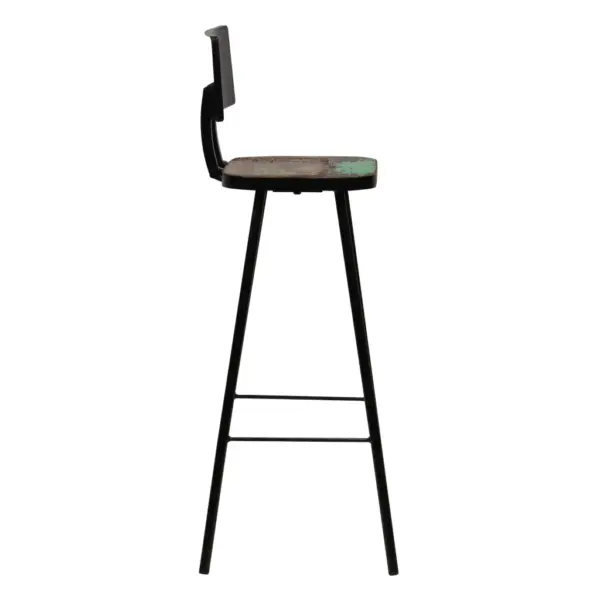 Tööstusliku stiiliga baaritoolid seljatoega, taaskasutatud puit ja terasraam, 4 tk, 45 x 36 x 99 cm – 3