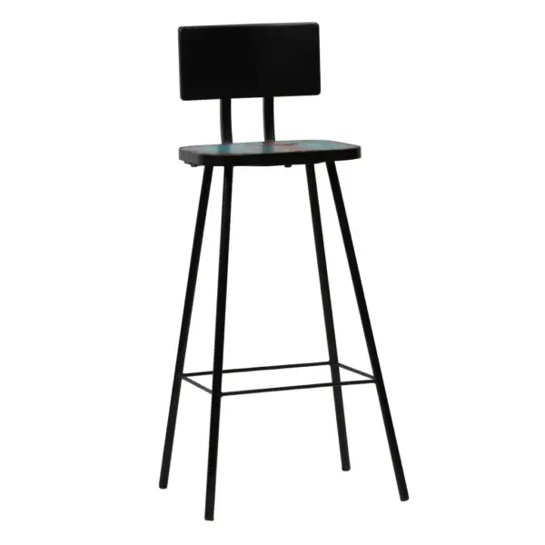 Tööstusliku stiiliga baaritoolid seljatoega, taaskasutatud puit ja terasraam, 4 tk, 45 x 36 x 99 cm – 7