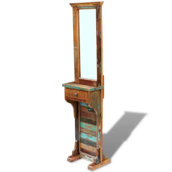 Pikk taaskasutatud puidust esikupeegel sahtliga, mitmevärviline, 47 x 23 x 180 cm – 4