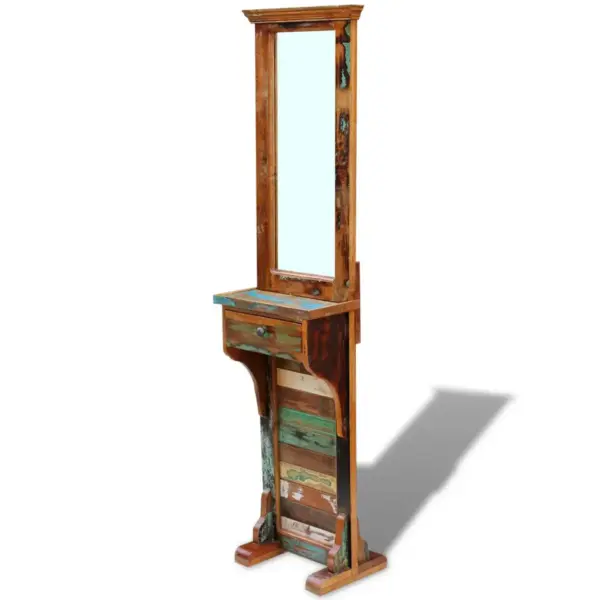 Pikk taaskasutatud puidust esikupeegel sahtliga, mitmevärviline, 47 x 23 x 180 cm – 5
