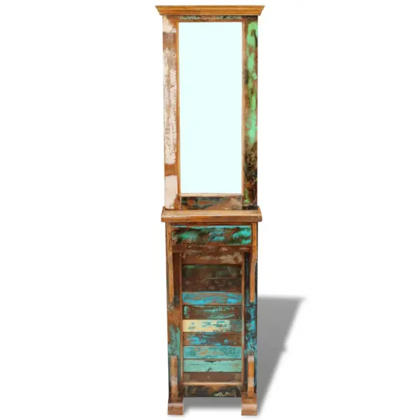 Pikk taaskasutatud puidust esikupeegel sahtliga, mitmevärviline, 47 x 23 x 180 cm – 6