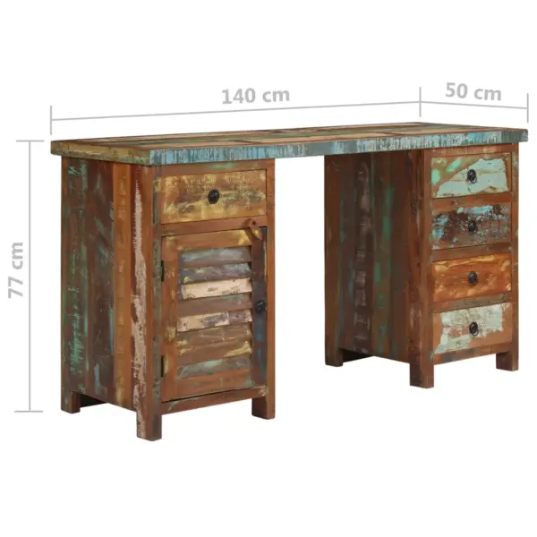 Mitmevärviline taaskasutatud puidust kirjutuslaud 5 sahtli ja kapiga, 140 x 50 x 77 cm – 9