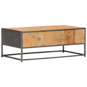 Tööstuslik kohvilaud taaskasutatud puidust, 2 sahtliga, 90 x 50 x 35 cm