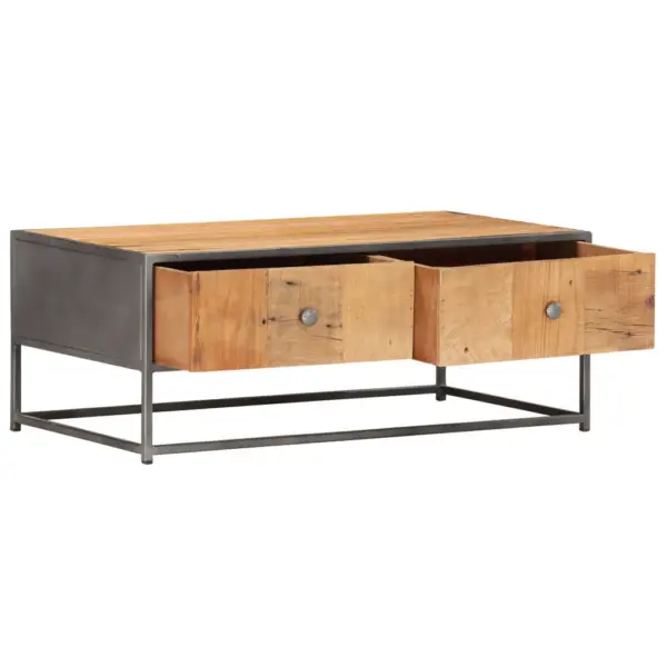 Tööstuslik kohvilaud taaskasutatud puidust, 2 sahtliga, 90 x 50 x 35 cm – 2
