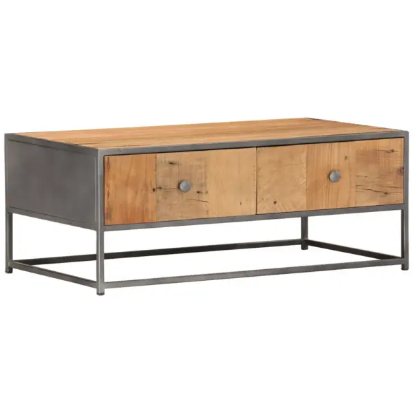 Tööstuslik kohvilaud taaskasutatud puidust, 2 sahtliga, 90 x 50 x 35 cm – 11