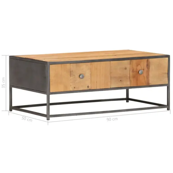 Tööstuslik kohvilaud taaskasutatud puidust, 2 sahtliga, 90 x 50 x 35 cm – 7