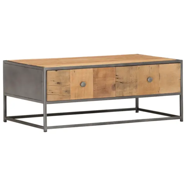 Tööstuslik kohvilaud taaskasutatud puidust, 2 sahtliga, 90 x 50 x 35 cm – 8