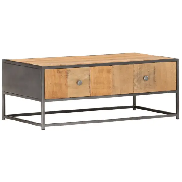 Tööstuslik kohvilaud taaskasutatud puidust, 2 sahtliga, 90 x 50 x 35 cm – 9