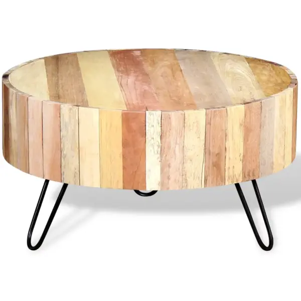Tööstuslik ümara lauaplaadiga kohvilaud taaskasutatud puidust, beež, 70 x 38 cm – 5